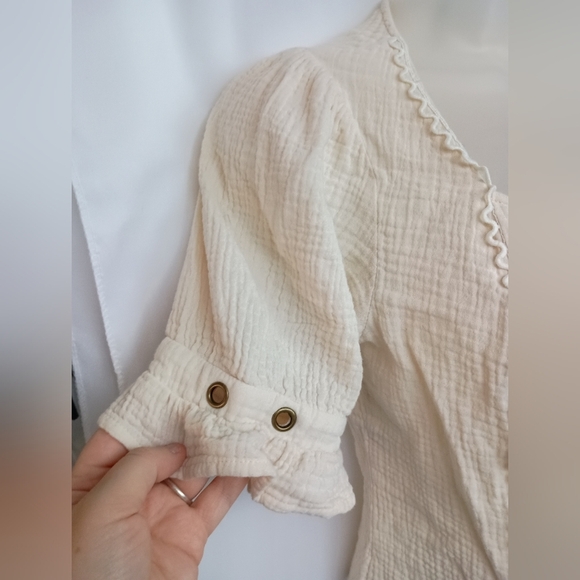 SCARLET DARKNESS Victorian Steampunk Cream Short Sleeve Bustier Blouse (#797) - Picture 5 of 8